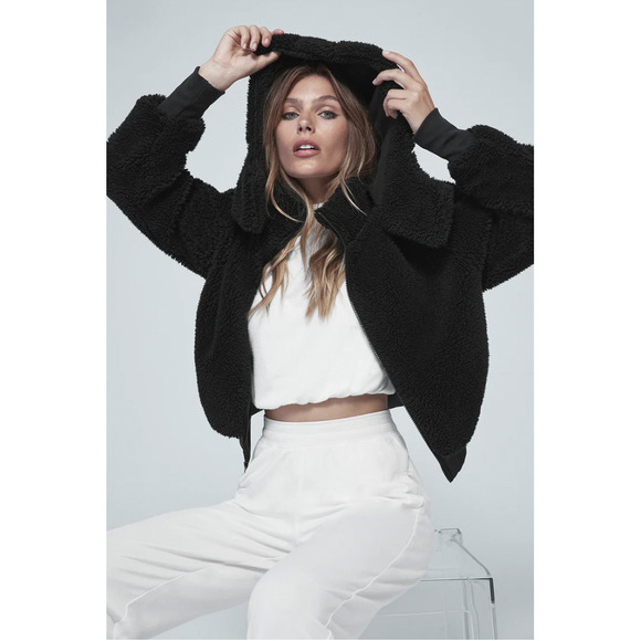 ❌❌ alo Foxy Sherpa Jacket XS Black (2-4) BRAND NEW warm fur w/hood Authentic NWT - Picture 6 of 6